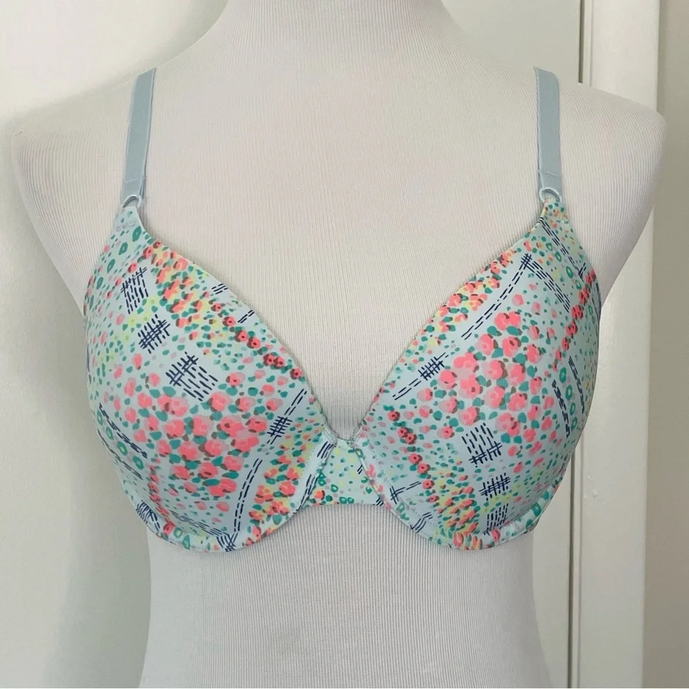 Victoria’s Secret Women’s Perfect Coverage Floral Print Bra Blue and Pink 36C